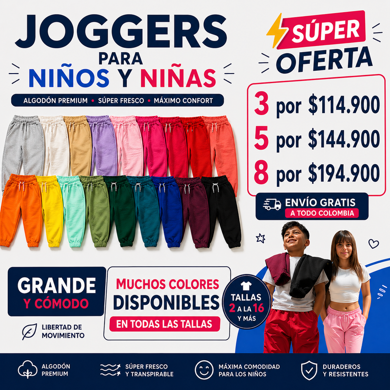 Joggers para Niños 👦👧 ¡PAGA 2 LLEVA 3 UNIDADES!